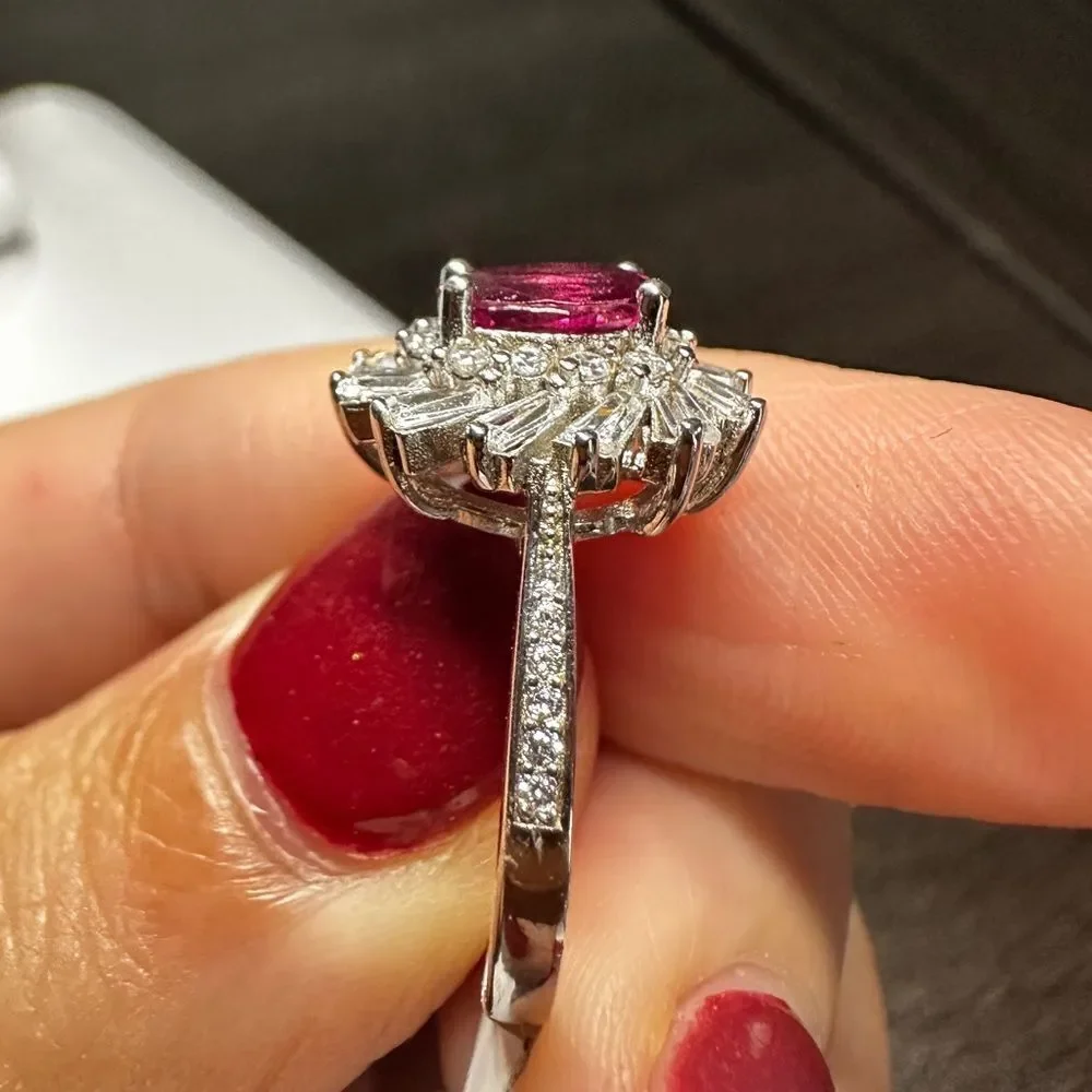 Genuine 1ct‎ rhodalite garnet, CZ diamonds all set in solid .925 ring!
